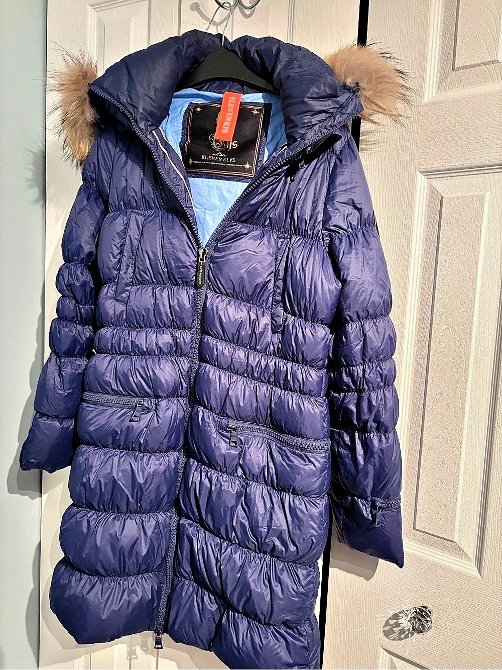 Seven Elves Hooded Puffer Coat in Blue Like New